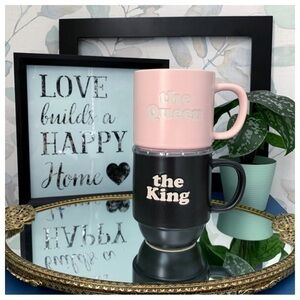 #40 King Queen His Hers Collection Stoneware Stackable Coffee Tea Mug Cup Set